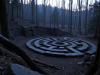 photograph, behance, professionally shot of a Exhausted Masterpiece The Labyrinth of Haste , desolate lava pit and woods