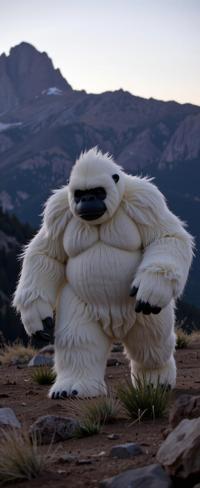 designed by Max Dupain , photograph, highly detailed, ground level shot of a pokemon style Yeti