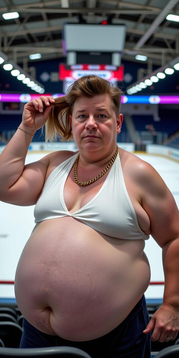 avant garde photography of a fat man as a yog sothoth yodeler with drill cut hair Wearing s retro,marked by neon colors,shoulder pads,and oversized tops
