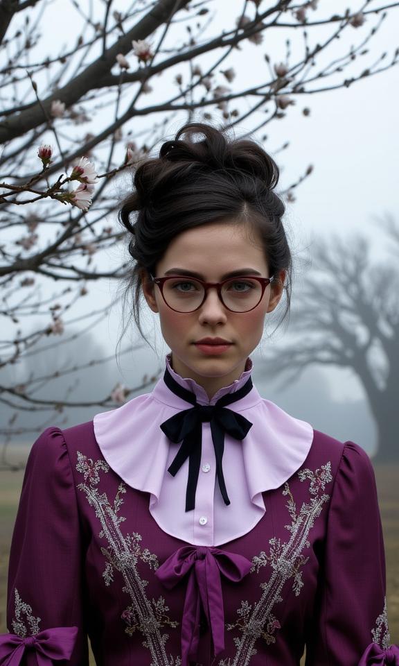 by Dave Heath and Tyler Rayburn , photograph, elegant, extreme wide shot of an in a very S Neon Gothic Lilac and Gooseberry s Formal attire
