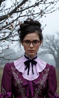 by Dave Heath and Tyler Rayburn , photograph, elegant, extreme wide shot of an in a very S Neon Gothic Lilac and Gooseberry s Formal attire