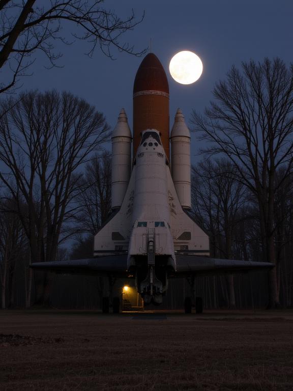 photograph, Simplified style, aerial shot of a Hyper Creative Rustic German Space shuttle , it is with Saturated details