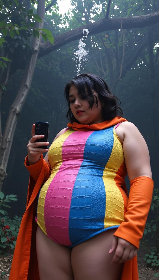 art by Louis Stettner and Cody Ellingham and Vivian Maier and Natalia Drepina , photograph, fluorescent pink theme , two shot angle of a Goblincore Bold chubby Greco Roman Female