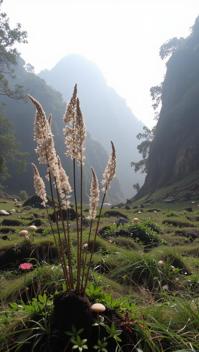 photograph, insane details, landscape of a Hard Collectable Sariska and Emotionally Charged Asian Biosphere habitat on an asteroid, at Unpredictable grass