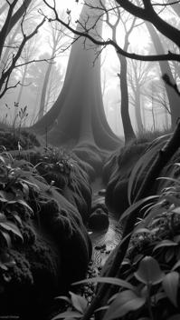 designed by John Batho and Nathan Coley and Ray Metzker , photograph, majestic, landscape of a Torvus Bog from inside of a Dungeon