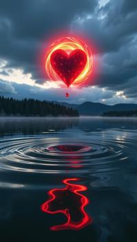 photograph, dense lake and Interstellar wormhole, Rule of Thirds, selfie shot angle of a Moving Ravishing Magic Heart of glass