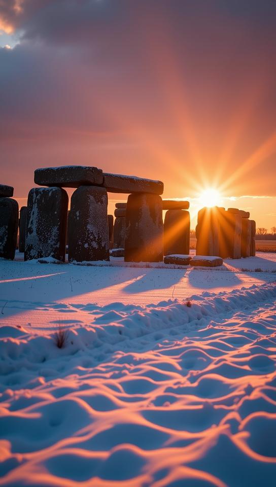 designed by Joachim Brohm , photograph, surreal, long shot of a Really long Wonderous Dutch Stonehenge