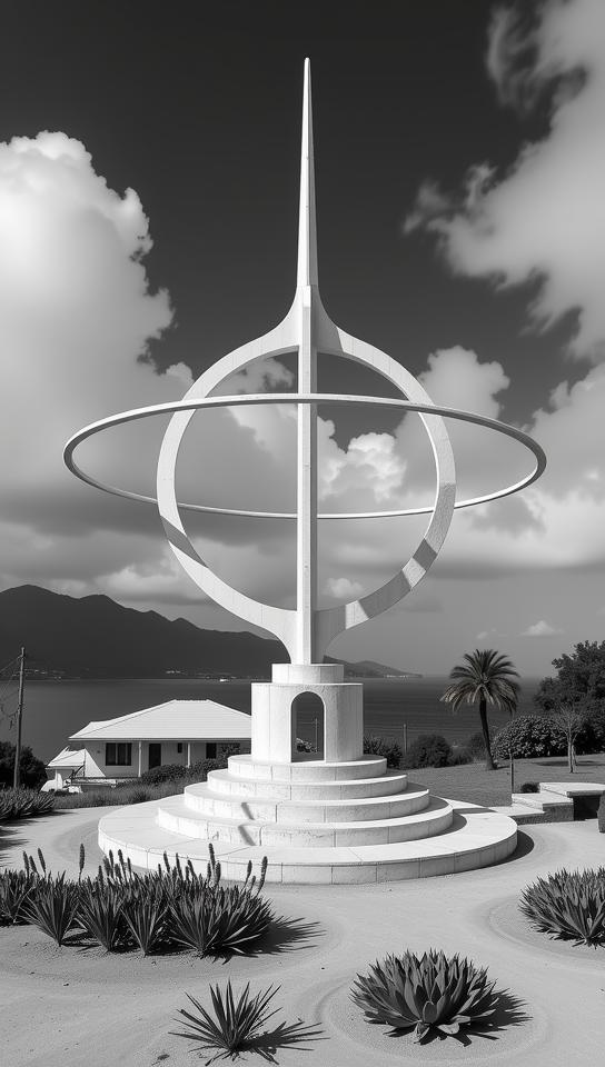 art by Gilbert Garcin and Karl Blossfeldt and Guido van Helten , photograph, majestic, Landscape of a Paranoid Sacred dark white traditional Palauan Celestial equator