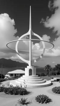 art by Gilbert Garcin and Karl Blossfeldt and Guido van Helten , photograph, majestic, Landscape of a Paranoid Sacred dark white traditional Palauan Celestial equator