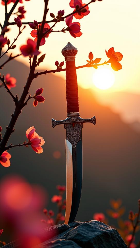 art by Eadweard Muybridge and Brassa and Bojan Jevtic , photograph, surreal, rear angle of a Korean Dagger of Justification