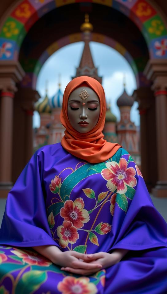 photograph, fairy tale, Long exposure of an in a very Harsh deep purple Indonesian Titanium Kebaya, Dimensional Fresh large Moroccan Female Android