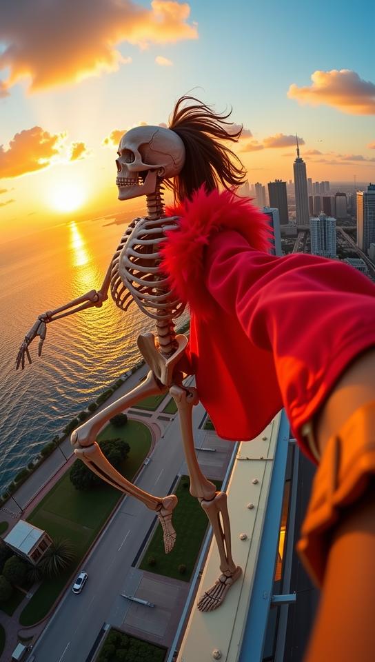 photograph, Dieselpunk, stylized, selfie shot angle of a slim Sri Lankan Chronomancer Female Skeleton