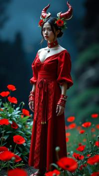 stylized by Ellen von Unwerth and Monia Merlo and Hendrik Kerstens and Signe Vilstrup , photograph, behance, upper body shot of a slim traditional Edo Period Magician Female Seraphim