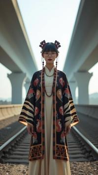 photograph, desolate nature and space, masterpiece, shot from behind of a slender traditional Song Dynasty Female Ghost