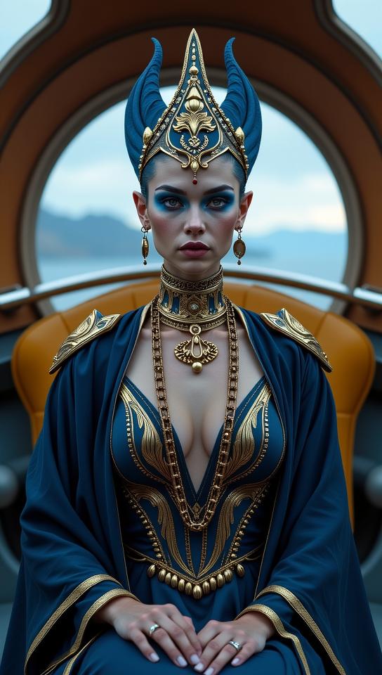 stylized by Iris van Herpen and Monia Merlo , photograph, Embarrassing, upper body shot of a Crowned Spiritual very tall