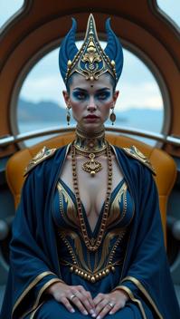 stylized by Iris van Herpen and Monia Merlo , photograph, Embarrassing, upper body shot of a Crowned Spiritual very tall