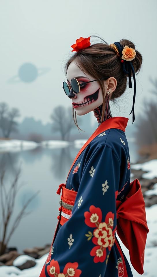 photograph, desolate pond and Planet in background, Cutecore, magnificent