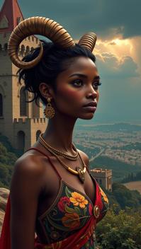 art by Peter Lindbergh , photograph, highly detailed, Studio shot of a Groovy Surreal slim traditional Ghanaian Female Redguard