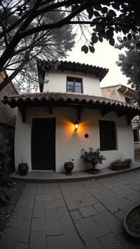 photograph, Altermodern, Gray theme , Dutch angle shot of a Mexican Townhouse