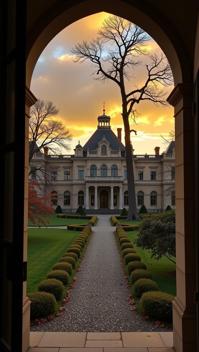 photograph, Golden ratio, best quality, landscape of a Palace from inside of a Townhouse