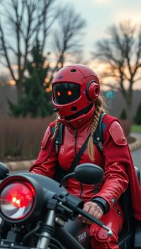 photograph, desolate garden and Ionosphere in background, masterpiece, knee level shot of a small Russian Protector Female Cyberman