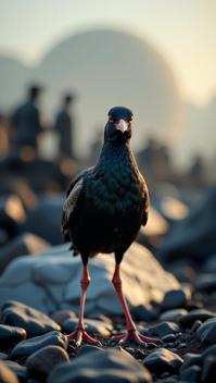 by Meryl McMaster and Benedick Bana and Gr goire Guillemin , photograph, masterpiece, eye level shot of a Common Moorhen