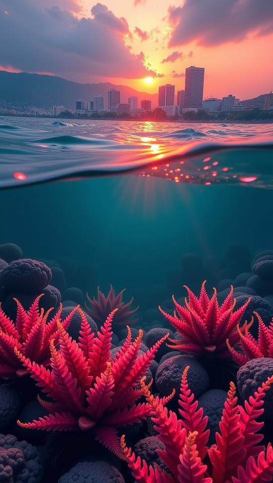 art by Kai Fjell and Robert Hagan and Collin Elder , photograph, majestic, landscape of a Sweltering Comfortable La Paz in the distance there is a Android metropolis