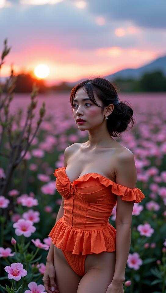 Very sexy woman in sexy outfit, photograph, concept art, Landscape of a Historical Great Flamingo Tongue Snail with Gruesome Fujicolor garb tailored by Jean Paul Gaultier