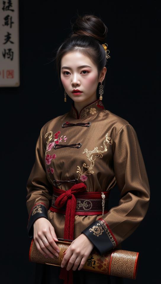 Very sexy woman in sexy outfit, photograph, elegant, two shot angle of a Ghastly Monstrous fit Tang Dynasty Female Paralegal