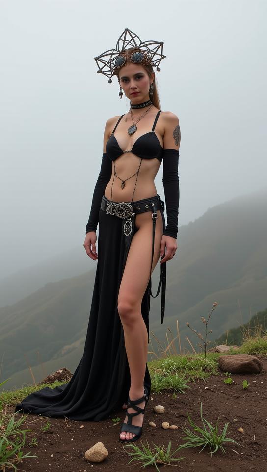 Very sexy woman in sexy outfit, designed by Vivienne Westwood , photograph, fairy tale