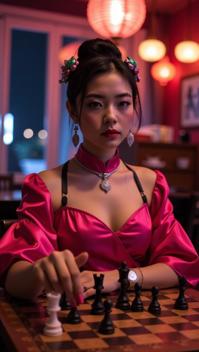 Very sexy woman in sexy outfit, photograph, elegant, full shot of a Clever Burning tiny traditional Hong Konger Lerato of Macabre