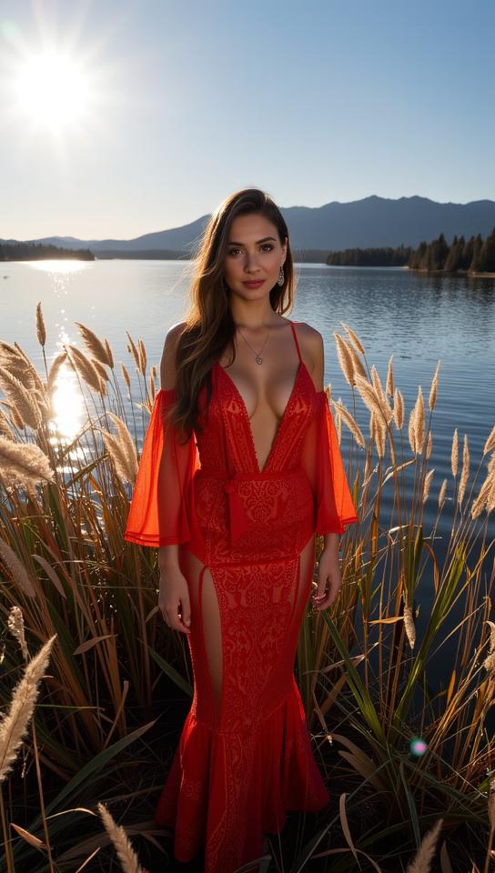 Very sexy woman in sexy outfit, photograph, elegant, aerial shot of a Chilled Refined The Stars Our Destination