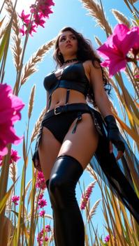 Very sexy woman in sexy outfit, photograph, masterpiece, angle from below of a The Bird of the Sisterhood