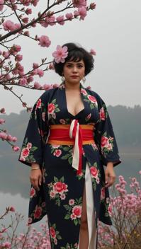 Very sexy woman in sexy outfit, photograph, deep blue theme , Aerial View of a Inconsequential Funky overweight traditional Taish Era Female Interior designer