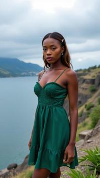 Very sexy woman in sexy outfit, photograph, Classical water and hillside, insane details
