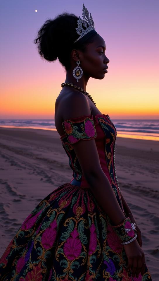 Very sexy woman in sexy outfit, stylized by Kehinde Wiley and Brad Rigney and Evgeni Gordiets , photograph, majestic