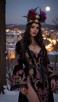 Very sexy woman in sexy outfit, photograph, intricate details, full shot of a Frustrated Sultans Russian Juniper