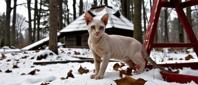 designed by David Cronenberg , photograph, elegant, Full length frame of a Colorless and Neutral Cornish Rex Kitten with Iridescent details