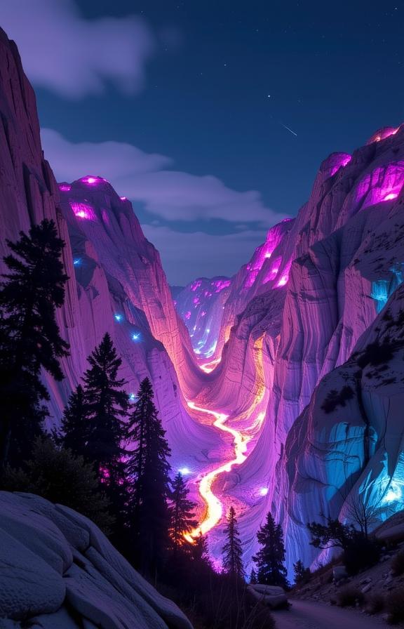 designed by Lilia Alvarado and Christophe Vacher and Sidney Sime and John Hejduk , photograph, White theme , landscape of a Welcoming Phenomenal Crystal Valley of the Shimmering Lights from inside of a Oil refinery