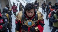 photograph, award winning, top down view of a hefty Guatemalan Male Tiefling Starfleet captain, he is very Common and Tender