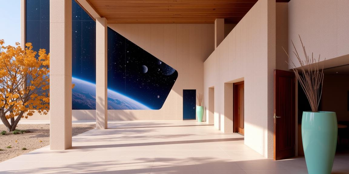 art by Bjarke Ingels and Karl Gerstner , photograph, fall indoors and Deep space in background, surreal