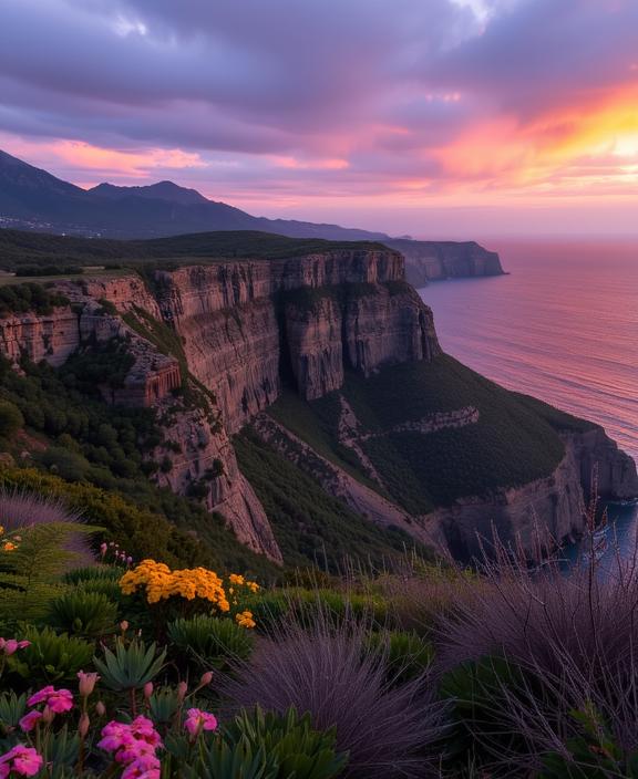 art by Bradford Young and Jane Small and Akihiko Yoshida , photograph, elegant, landscape of a Metalcore Ancient Cliff in the distance there is a Comoros