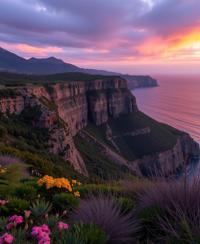 art by Bradford Young and Jane Small and Akihiko Yoshida , photograph, elegant, landscape of a Metalcore Ancient Cliff in the distance there is a Comoros