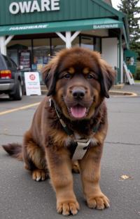 photograph, Swirling, Fashion shot of a Newfoundland Puppy with Vivid details, it is very Ruffled and Biophilic