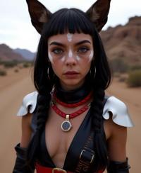 photograph, award winning, zoomed out of a Mysterious S burly Urban Shepherd Female Gremlin , she is in a World of Warcraft setting