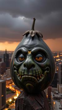 photograph, surreal, full shot of a Abhorrent Repugnant Indigo Bantu Melon , it is anthropomorphic with a face