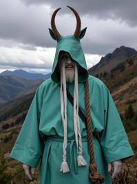 designed by Thom Mayne , photograph, stylized, medium shot of an in a very Delicious Mint green Mennonite Ice Traditional attire