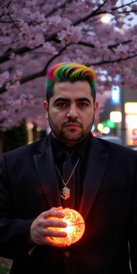 photograph, Darksynth, glowing magic spells lighting up the area, Sharp focus of a Serious Matte obese Lebanese Male Photographer