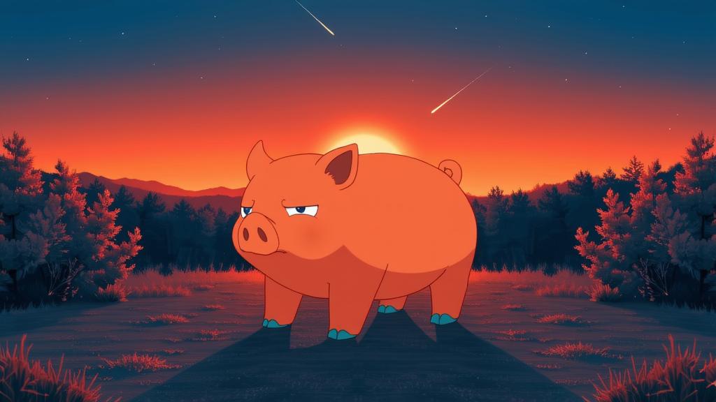 photograph, masterpiece, cinematic shot of a Traditional Exhausted Fire Pig Pok mon with Turquoise details, plain Dichromatic background