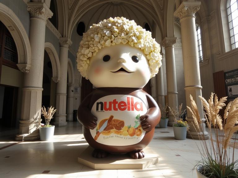 stylized by Lee Bontecou and Vilhelm Hammershoi , photograph, award winning, extreme wide shot of a decal art Cartoony Mongolian nutella